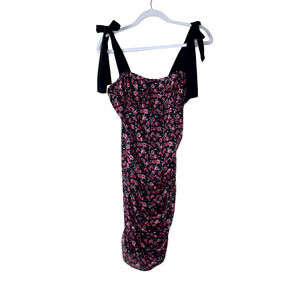Area Stars Pink Black Floral Ruched Mini Dress NWT Size Small